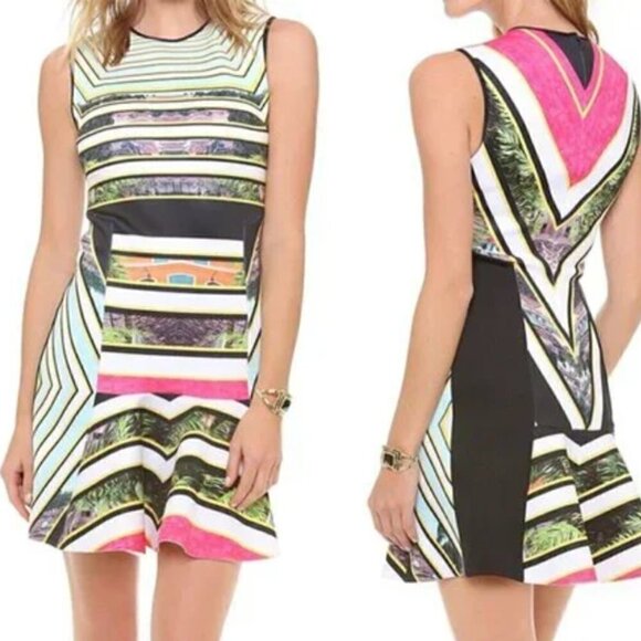 NWOT Clover Canyon Cuban Step Sleeveless Fit Flare Flounce Neoprene Dress Small - Picture 1 of 13